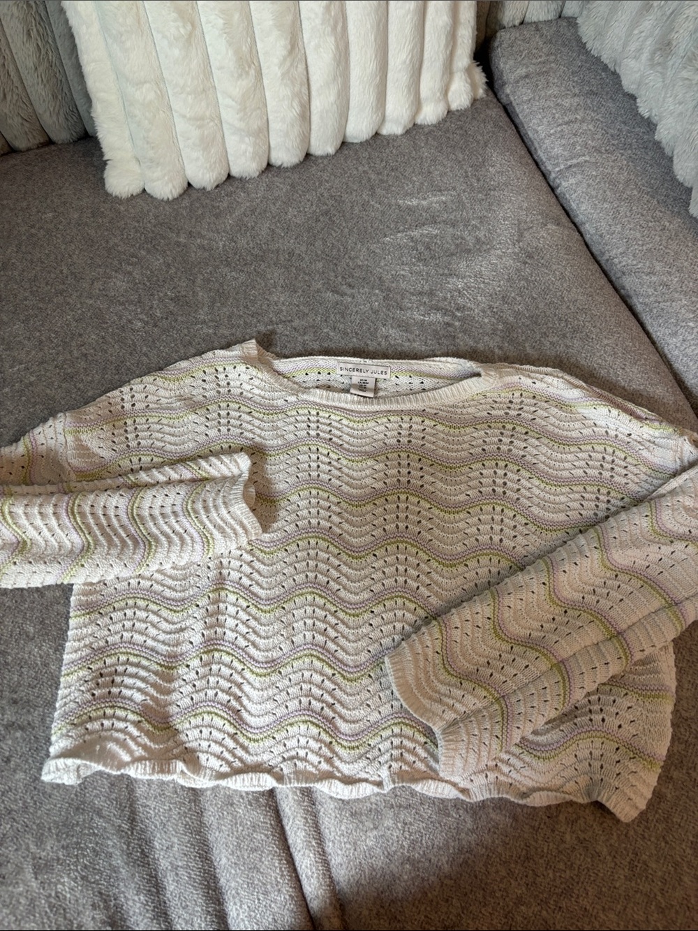 White Scoop Neck Sweater with Pastel Stripes